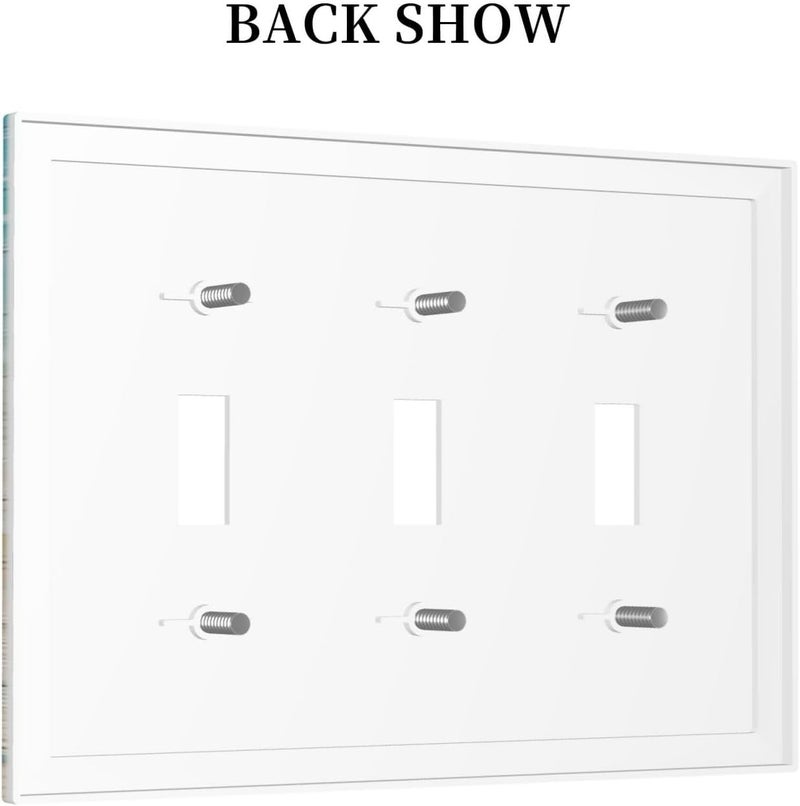ranedula Turtle Beach Village Wood 3 Gang Light Switch Plate Decorative Triple Toggle Wall Plate Cover Electrical Faceplate for Bathroom Home Living Room Bedroom Art Panel Decor 6.7" X 4.8" - Image 4